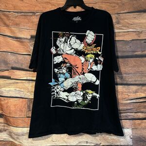 Street Fighter Retro Video Game Graphic Black T-Shirt Size XXL 2XL Short Sleeve